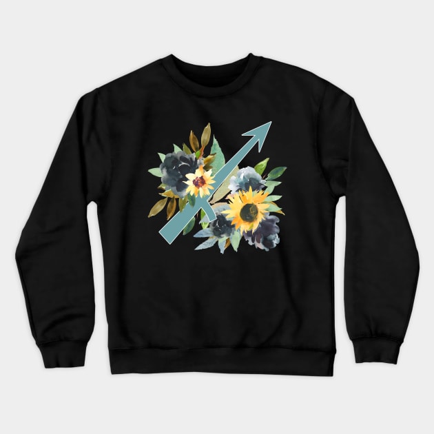 Sagittarius Horoscope Zodiac Blue Sunflower Design Crewneck Sweatshirt by bumblefuzzies